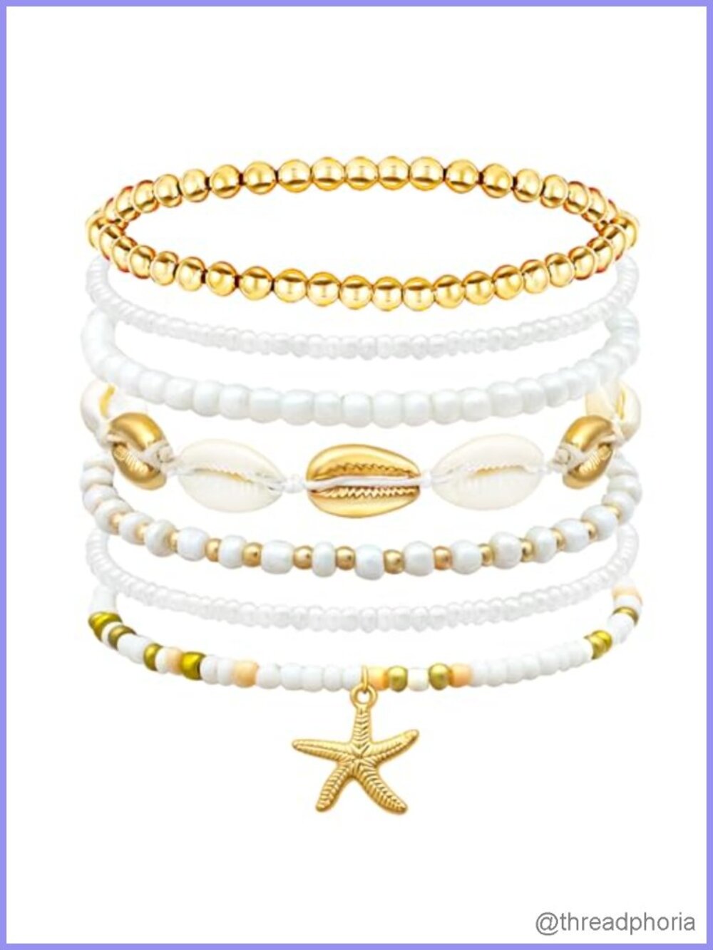Bohemian Stackable Beach Bracelet Set, Stretch Elastic Shell Starfish Heishi